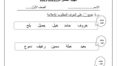 اختبار نهائي مادة اللغة العربية الصف الأول الفصل الدراسي الأول2021-2022 المنهاج الأردني