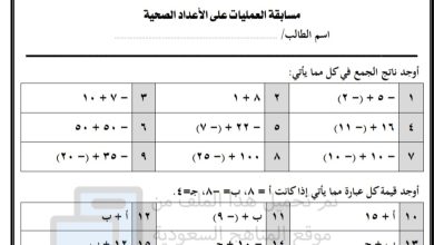 العمليات على الأعداد الصحيحة من مادة الرياضيات للصف الأول متوسط للفصل الأول من العام 1444هـ المنهاج السعودي