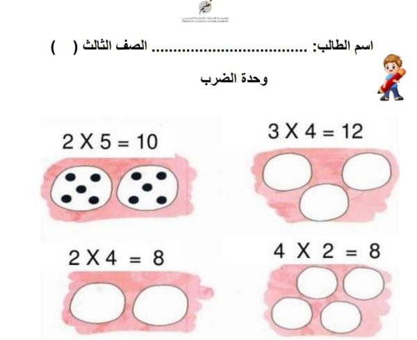أوراق عمل وحدة الضرب الرياضيات المتكاملة الصف الثالث الفصل الاول 2022 المنهاج الإماراتي