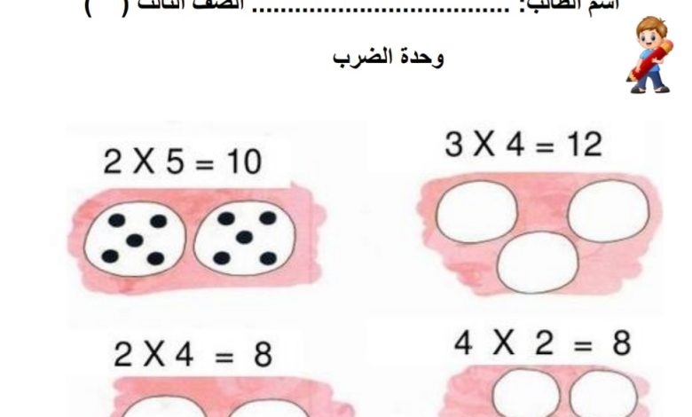 أوراق عمل وحدة الضرب الرياضيات المتكاملة الصف الثالث الفصل الاول 2022 المنهاج الإماراتي