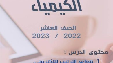 مذكرة درس (الترتيبات الالكترونية) مادةكيمياء الصف العاشر من الفصل الأول العام 2023/2022 المنهاج الكويتي