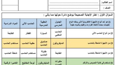 اختبار نهائي مادة المهارات الرقمية الصف الرابع ابتدائي الفصل الدراسي الأول من العام 1444 المنهاج السعودي