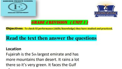 أوراق عمل Revision Unit 1 اللغة الإنجليزية الصف الخامس الفصل الدراسي الأول 2022-2023 المنهاج الإماراتي