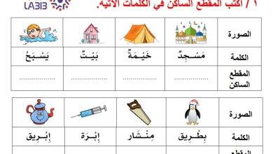 ورقة عمل المقطع الساكن في مادة اللغة العربية الصف الأول من الفصل الأول 2022-2023 منهاج الإمارات