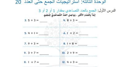 أوراق عمل استراتيجيات الجمع حتى العدد 20 الرياضيات الصف الأول من الفصل الأول 2022-2023 منهاج الإمارات