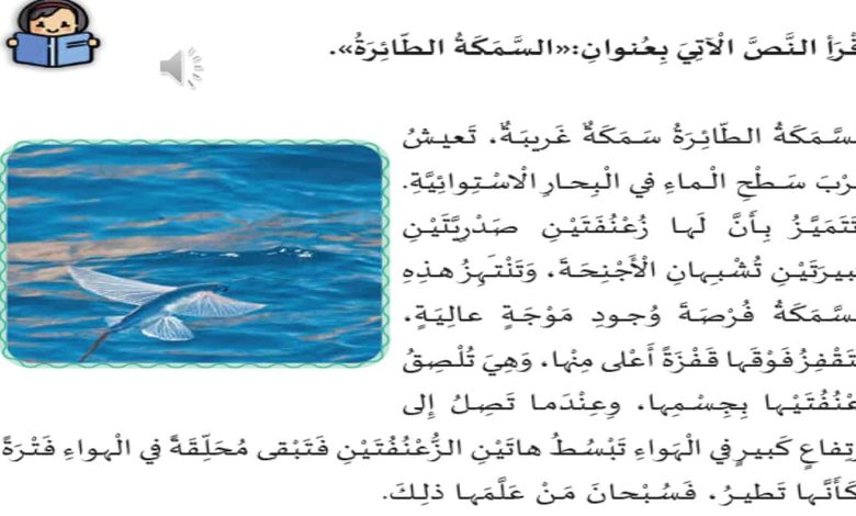 اختبار قصير السمكة الطائرة اللغة العربية الصف الخامس - بوربوينت من الفصل الدراسي الأول 2022 المنهاج الإماراتي