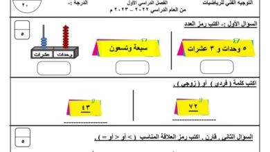 نموذج (2) (غير محلول) للاختبار التحصيلي (1) رياضيات ثاني ابتدائي الفصل الأول للعام 2022-2023 منهاج الكويت
