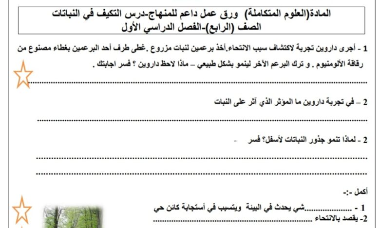 درس التكيف في النباتات العلوم الصف الرابع الفصل الأول للعام 2022-2023 منهاج الإمارات