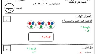 نموذج (3) (محلول) للاختبار التحصيلي رياضيات ثالث ابتدائي الفصل الأول للعام 2022-2023 منهاج الكويت