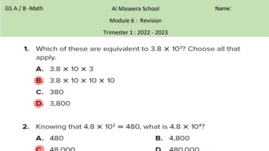 حل أوراق عمل Revision Unit Six الرياضيات المتكاملة الصف الخامس Reveal 2022-2023 منهاج الإمارات