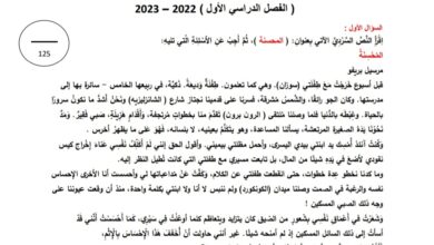 الاختبار التجريبي على الهيكلة اللغة العربية الصف الثامن الفصل الاول للعام 2022-2023 منهاج الإمارات