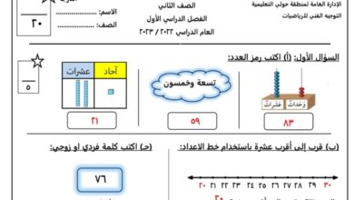 نموذج (1) (محلول) للاختبار التحصيلي رياضيات ثاني ابتدائي الفصل الاول للعام 2022-2023 منهاج الكويت