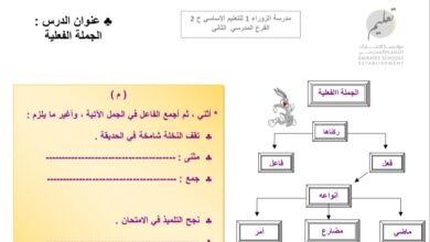 ورقة عمل الجملة الفعلية اللغة العربية الصف الثامن الفصل الاول للعام 2022-2023 منهاج الإمارات