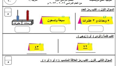 نموذج (2) (غير محلول) للاختبار التحصيلي رياضيات ثاني ابتدائي الفصل الاول للعام 2022-2023 منهاج الكويت