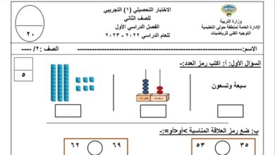 نموذج (4) (غير محلول) للاختبار التحصيلي رياضيات ثاني ابتدائي الفصل الاول للعام 2022-2023 منهاج الكويت