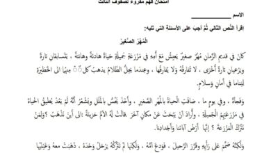 امتحان فهم مقروء المهر الصغير اللغة العربية الصف الثالث الفصل الاول للعام 2022-2023 منهاج الإمارات
