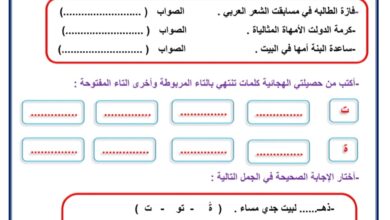 ورقة عمل الموازنة بين التاء المربوطة والمفتوحة عربي ثالث ابتدائي الفصل الاول للعام 2022-2023 منهاج الكويت