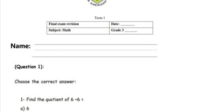 أوراق عمل Final exam revision الرياضيات الصف الثالث الفصل الاول للعام 2022-2023 منهاج الإمارات