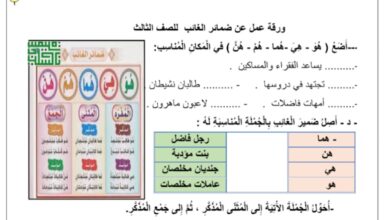 ورقة عمل ضمائر الغائب عربي ثالث ابتدائي الفصل الاول للعام 2022-2023 منهاج الكويت