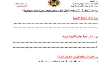 ورقة عمل(1) (خصائص الطبيعة) اجتماعيات سادس متوسط الفصل الأول للعام 2022-2023 منهاج الكويت