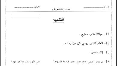 ورقة عمل درس التشبيه اللغة العربية الصف العاشر الفصل الأول للعام 2022-2023 منهاج الإمارات