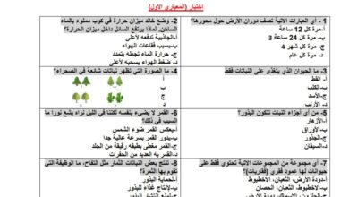 نموذج أختبار معياري من الصف الأول الى السادس الأبتدائي الفصل الدراسي الثاني للعام 1444هـ منهاج سعودي