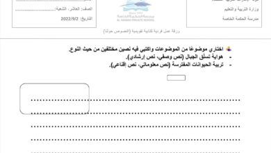 ورقة عمل كتابة النصوص حولنا اللغة العربية الصف العاشر الفصل الأول للعام 2022-2023 منهاج الإمارات