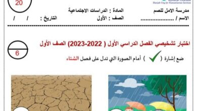 اختبار تشخيصي الدراسات الإجتماعية (بوربوينت) الصف الأول الفصل الأول للعام 2022-2023 منهاج الإمارات