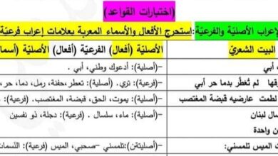 اختبارات في قواعد اللغة العربية بكلوريا الفصل الثاني للعام 2023 منهاج السوري