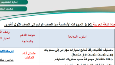 خطة مهاراتي لغة عربية المرحلة الابتدائية الفصل الدراسي الثاني