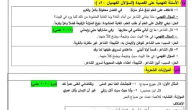 اختبارات في اللغة العربية بكلوريا الفصل الثاني للعام 2023 منهاج السوري