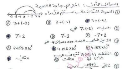 حل اختبار (1) رياضيات الصف السابع الفصل الأول للعام 2023 منهاج السوري