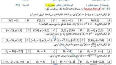 امتحان الرياضيات الوحدة الاولى نموذج ( أ ) ثاني ثانوي الفصل الأول للعام 2023 منهاج السوري