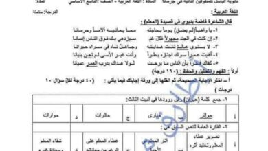 نموذج امتحان نهائي عربي الصف التاسع الفصل الأول للعام 2023 منهاج السوري