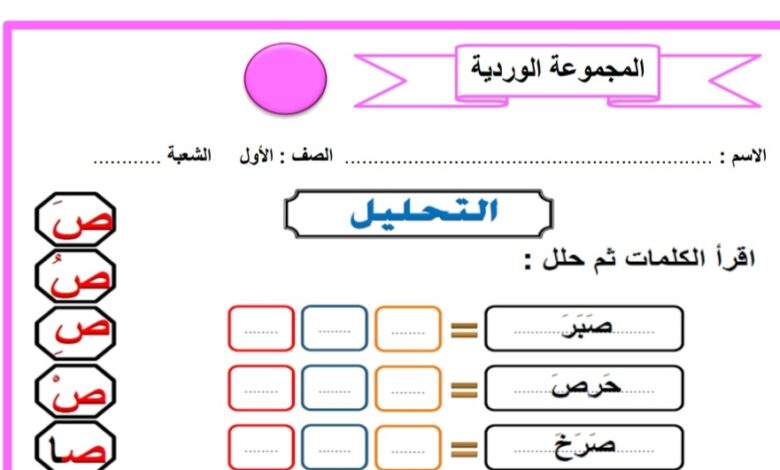 أوراق عمل حرف الصاد للمجموعات اللغة العربية الصف الأول الفصل الثاني للعام 2023 منهاج الإمارات