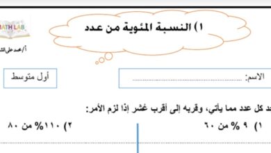 أوراق عمل رياضيات الصف الأول المتوسط الفصل الثاني للعام 1444هـ منهاج السعودي