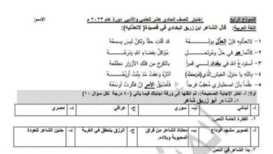 نموذج امتحان اللغة العربية الصف حادي عشر علمي الفصل الثاني للعام 2023 منهاج السوري