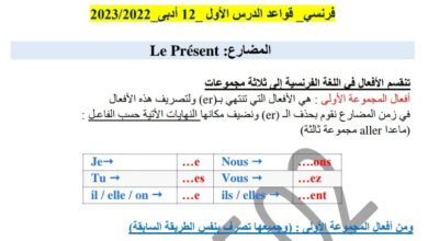 قواعد الدرس الأول فرنسي ثاني عشر أدبي الفصل الأول للعام 2023 منهاج الكويت