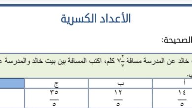 حل ورقة عمل رياضيات الأعداد الكسرية الصف السادس الفصل الثاني للعام 1444هـ منهاج السعودي