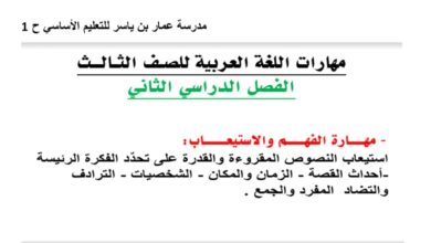 أوراق عمل مهارات اللغة عربية الصف الثالث الفصل الثاني للعام 2023 منهاج الإمارات