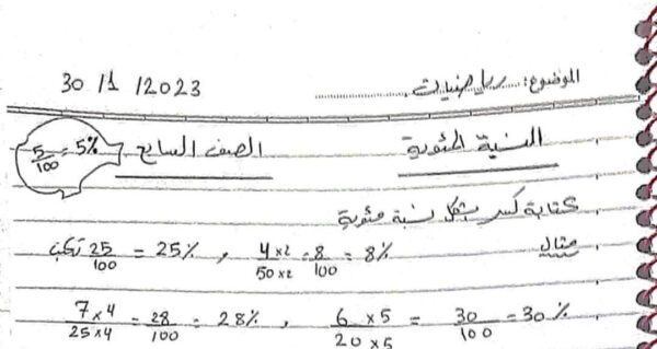 شرح مبسط درس النسب المئوية رياضيات الصف السابع الفصل الثاني للعام 2023 منهاج السوري