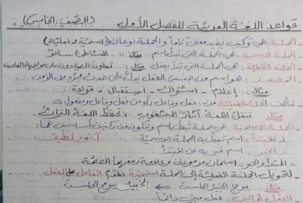 قواعد عربي الفصل الاول الصف الخامس الفصل الثاني للعام 2023 منهاج السوري