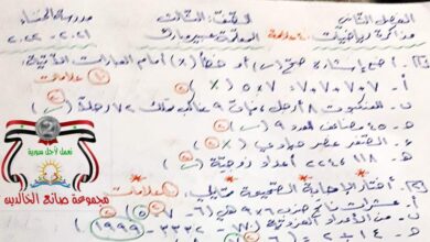 مذاكرة رياضيات محلولة الصف الثالث الفصل الثاني للعام 2023 منهاج السوري