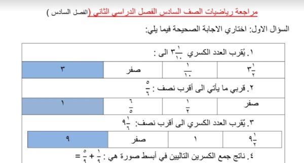 حل مراجعة شاملة رياضيات الفصل 6 الصف السادس الفصل الثاني للعام 1444هـ منهاج السعودي