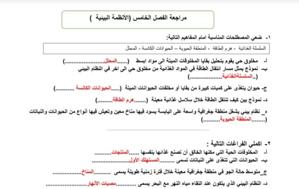 حل مراجعة شاملة علوم الفصل 6 الصف السادس الفصل الثاني للعام 1444هـ منهاج السعودي