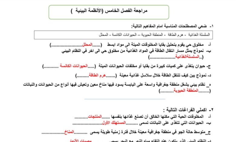 حل مراجعة شاملة علوم الفصل 6 الصف السادس الفصل الثاني للعام 1444هـ منهاج السعودي