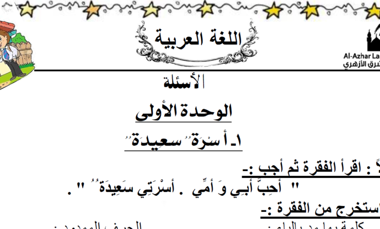 المراجعات النهائية لمادة اللغة العربية للصف الأول الابتدائي الترم الثاني مناهج مصرية