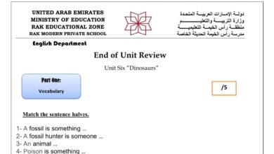 أوراق عمل End of Unit 6 Review اللغة الإنجليزية الصف الرابع الفصل الثاني للعام 2023 منهاج الإمارات