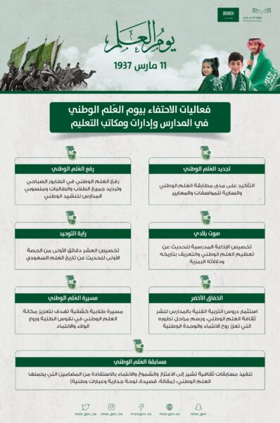التعليم السعودية تطلق جدول فعاليات الاحتفاء بـ"يوم العلم"