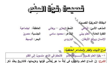 شرح قصيدة (قوة العلم) عربي بكلوريا الفصل الثاني للعام 2023 منهاج السوري